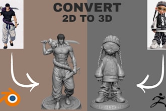 convert 2d to 3d model action figure anime character image to  stl for 3d print