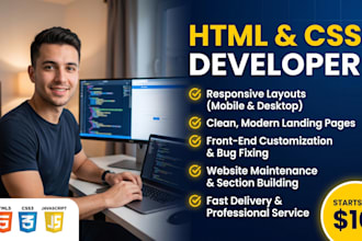 fix responsive HTML CSS issues and build landing pages