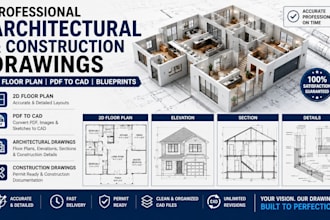 do architectural and construction drawings, 2d floorplan, PDF to cad ,blueprint