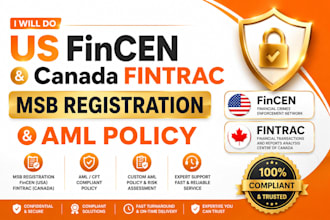provide US fincen and canada fintrac msb registration and aml