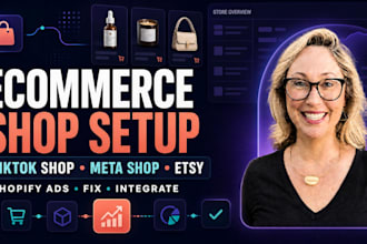 setup tik tok shop, facebook instagram shop, etsy, fix tiktok shop, shopify ads
