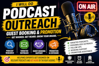 do podcast outreach, guest booking and promotion