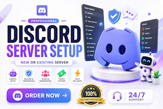 setup custom discord server both new discord and existing discord server and bot