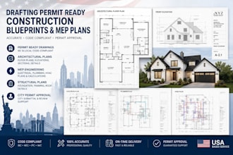draft permit ready construction blueprints and mep plans