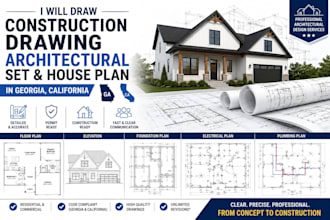 draw construction drawing, architectural set house plan in georgia, california