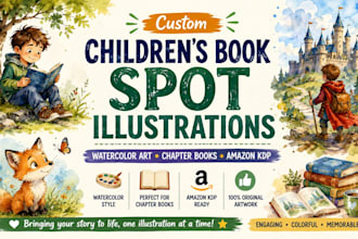 create spot illustrations for children chapter books amazon KDP watercolor art