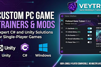 build a custom single player game trainer and csharp mod for PC