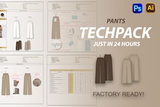 make pants fashion tech pack and technical sketches for brands