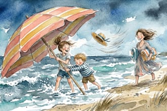 kinderbuch illustration, cartoon aquarell storybook art