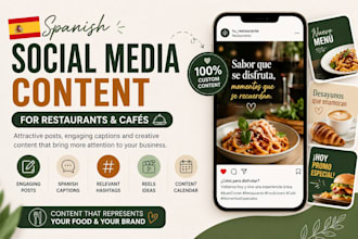 create spanish social media content for restaurants, cafes, posts, captions and