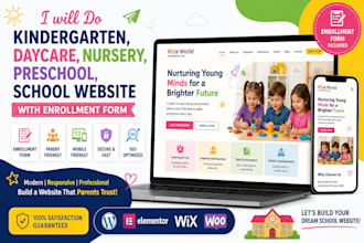 do kindergarten, daycare, nursery preschool, school website with enrollment form