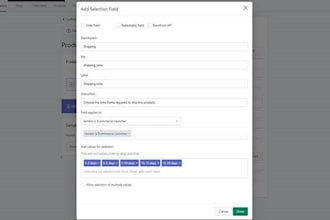 add additional  or mofieldsdify shopify product page