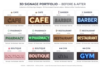 design modern 3d signage, shop sign, lightbox and storefront sign
