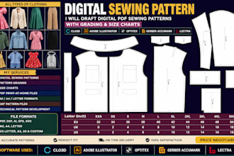 draft and grade sewing patterns for all garment sizes