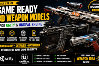 create game ready 3d weapon, gun asset for unity and unreal engine