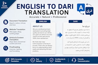 provide premium english to dari translation