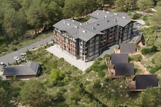 multi storey building aparthotel,townhouse building,site plan,modern living area