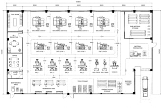 do machine shop floor plans, industrial manufacturing layouts and cad blueprint