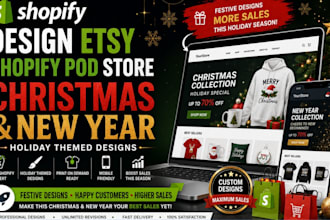 design etsy shopify pod store christmas and newyear holiday themed design
