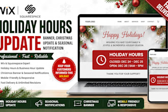 add wix squarespace holiday hours christmas banner seasonal notice