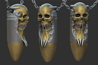customized medallions,3d cad jewelry,slicer setup,bullet doom chain,mascot,skull
