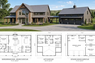 create 2d, 3d barndominium house floor plan architectural plan and garage barn
