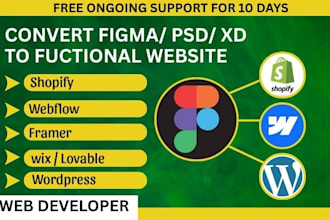 clone convert figma psd to shopify wordpress wix webflow framer website design