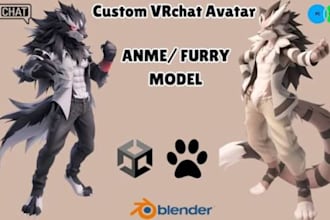 create custom vrchat furry avatar, fursona, 3d VR character and anime avatar