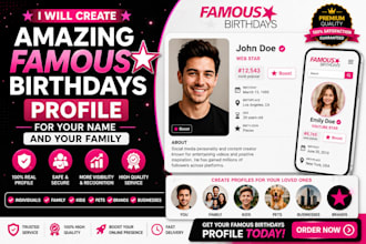 create an amazing, famous birthday profile, a famous influencer for your name