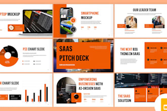 design saas pitch deck, product launch presentation and ai startup powerpoint
