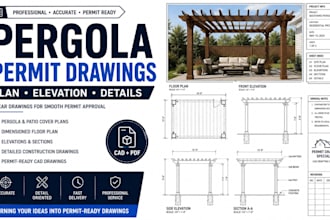 create pergola permit drawings, patio cover plans and cad blueprints
