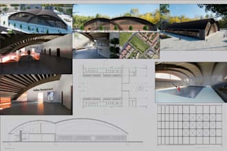 sketch to 3d renders,3d sport arena, sport complex, roof structure design, bim
