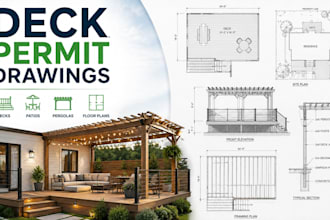 create deck permit, patio, pergola, floor plan and city permit drawings