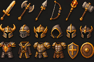 create pixel art weapons, armor, game assets, sprites and rpg items