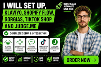 setup klaviyo shopify flow gorgias tiktok shop  judgeme recharge tidio aftership
