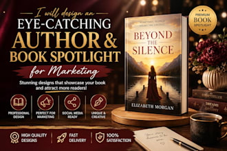 design an eye catching author and book spotlight for marketing
