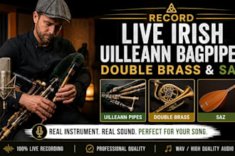 record live irish uilleann bagpipes, double brass, piccolo and saz for your song