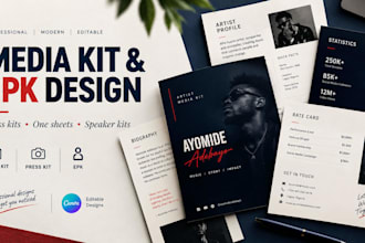 design an executive editable media kit and press release kit in canva