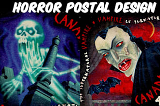 create a terryfying and creepy horror postal design, dark and movie artwork