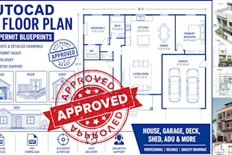 autocad 2d floor plan, city permit blueprints,  garage, deck, shed, adu,