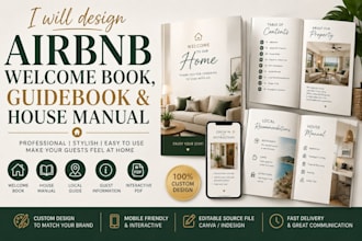 create an airbnb welcome book, airbnb guidbook house manual and airbnb design
