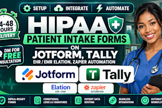 hipaa patient intake forms on jotform, tally, ehr emr elation zapier integration
