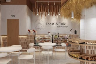 remodel 3d realistic modern bakery interior for commercial cafe and coffee shops