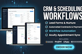 set up dubsado, honeybook, 17hats, and acuity scheduling workflows