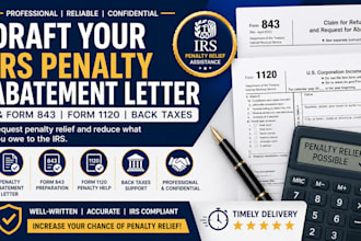 draft your irs penalty abatement letter and form 843,form 843, 1120, back taxes