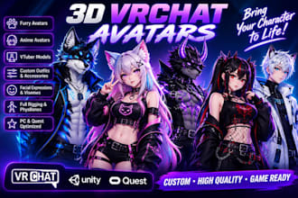 create custom vrchat avatar, furry vrc model, 3d character and vtuber