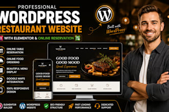 build wordpress restaurant website with elementor and online reservation website