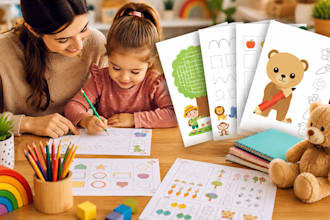 design montessori preschool worksheet, kids activity workbooks, kindergarten