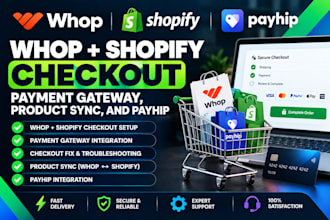 setup whop shopify checkout payment gateway, checkout fix,  product sync, payhip
