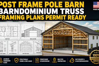 create post frame pole barn barndominium truss framing plans for permit ready